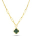 14K Paperclip Detail Green Clover Gold Necklace