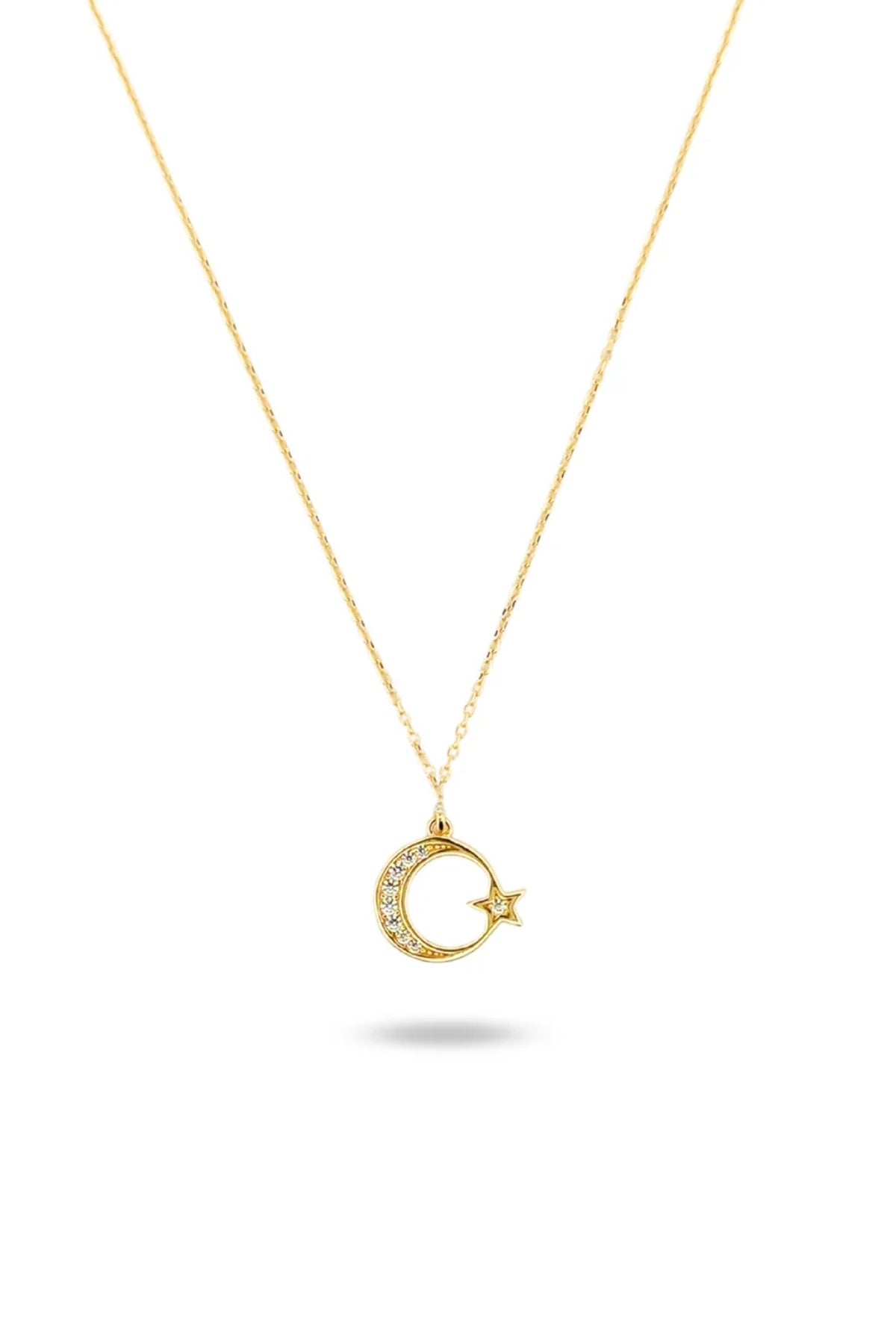 Stone-Set Gold Crescent & Star Necklace Main image