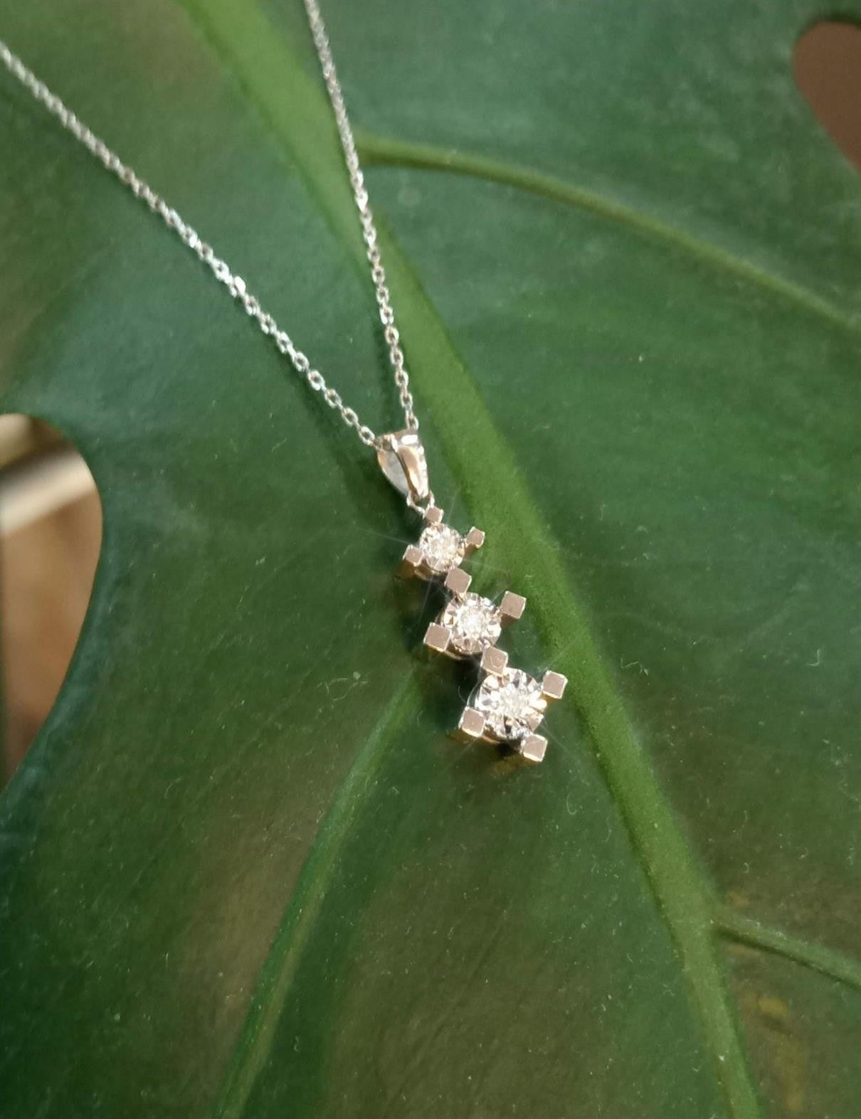0.06 Carat Diamond Three Stone Necklace