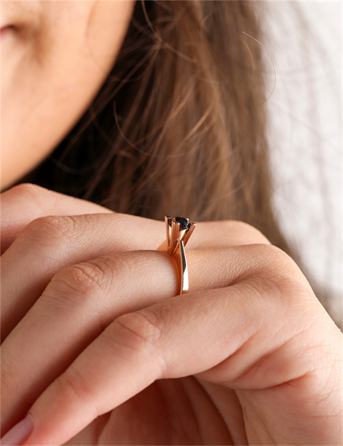 0.49 Carat Rose Gold Black Diamond Solitaire Ring