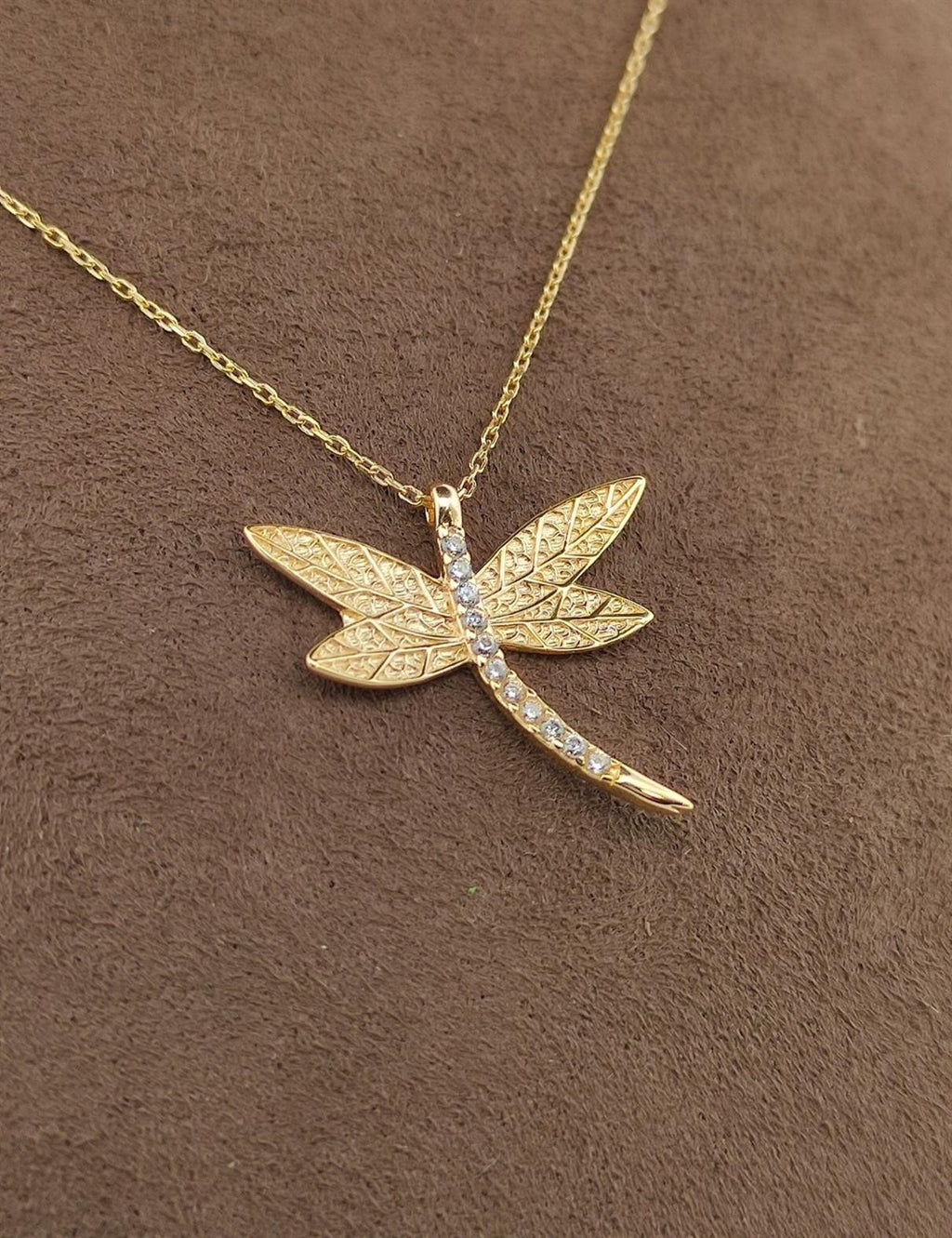 Stone-Set Dragonfly Gold Necklace
