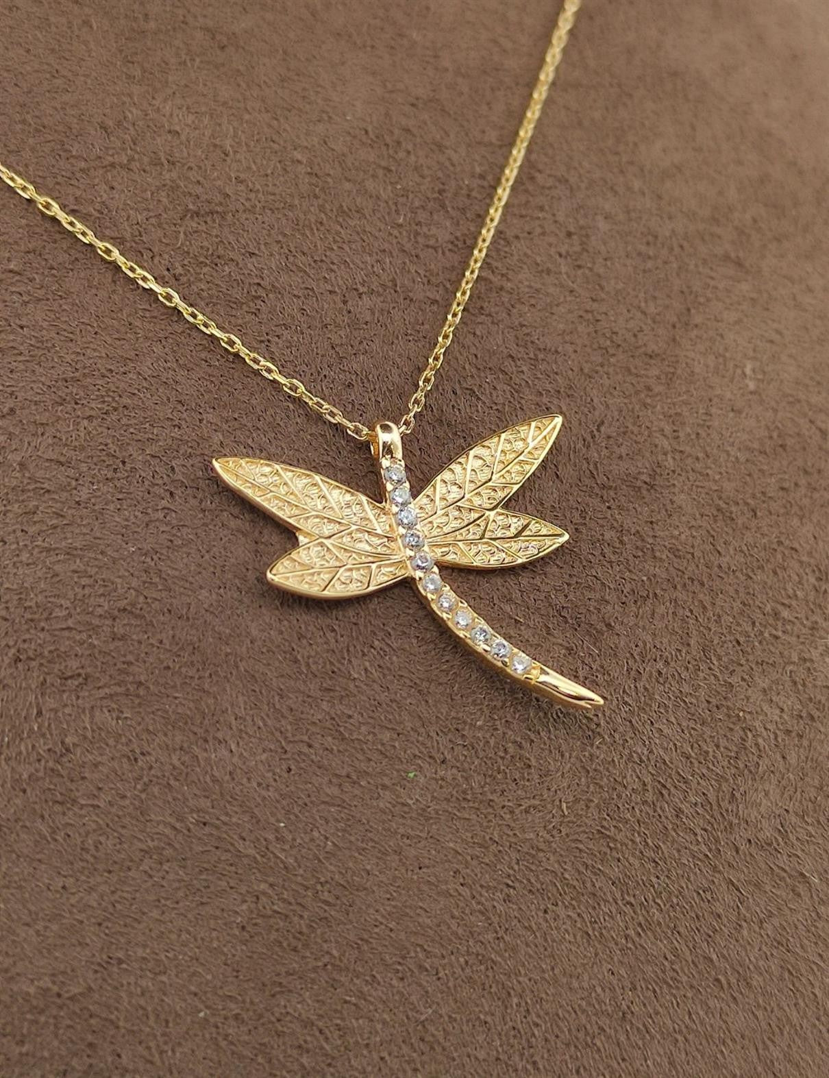 Stone-Set Dragonfly Gold Necklace
