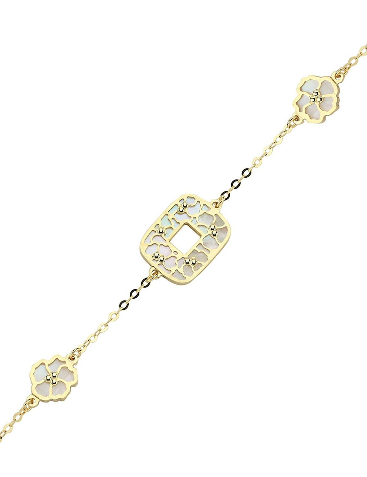 Reversible Pink White Mother-of-Pearl Gold Bracelet