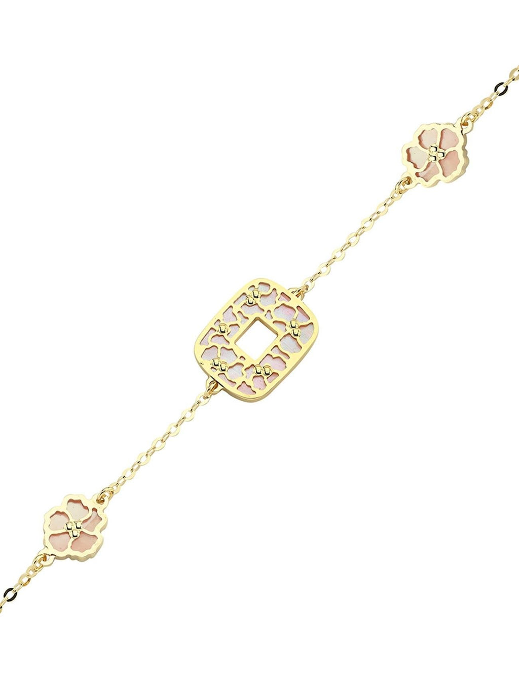 Reversible Pink White Mother-of-Pearl Gold Bracelet