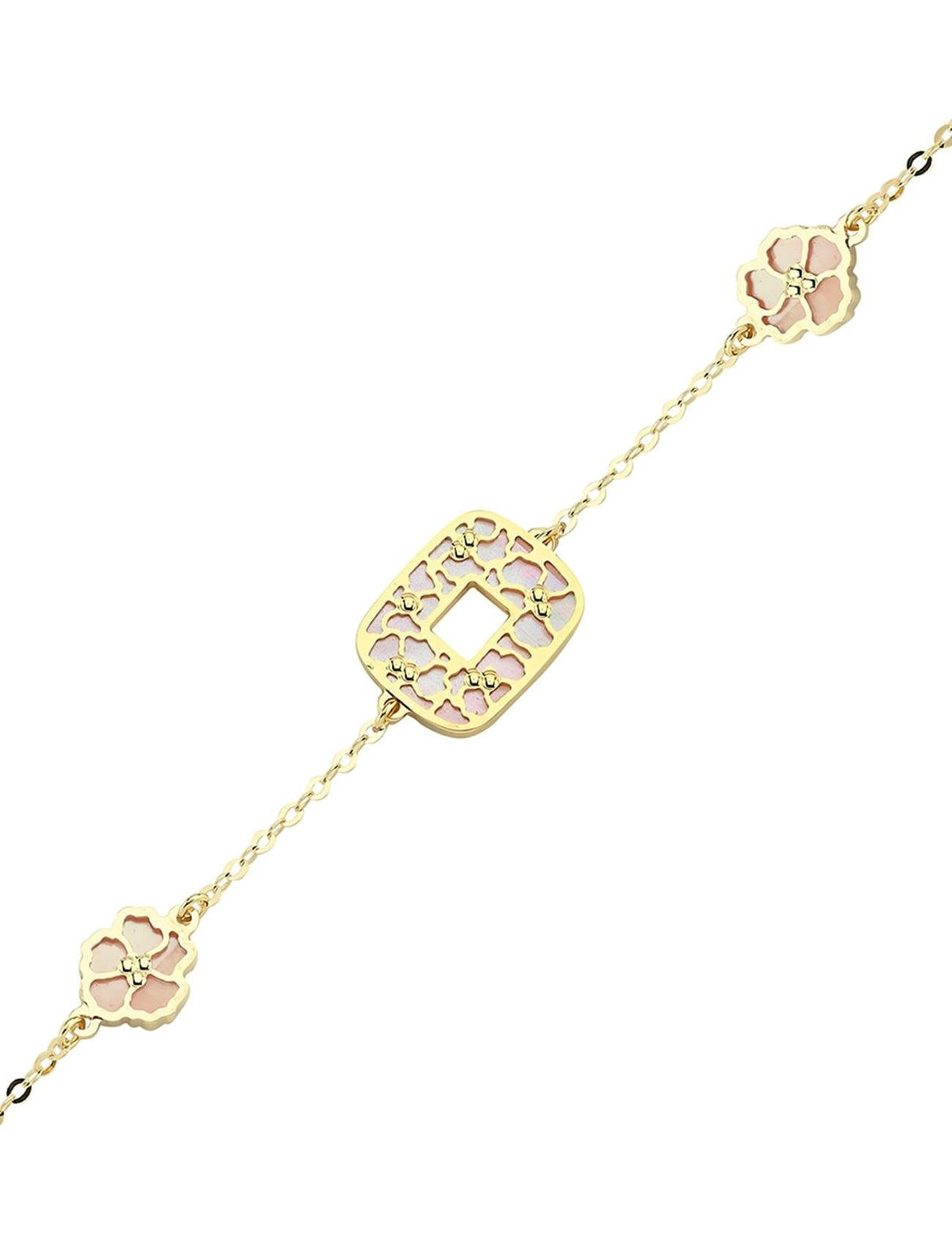 Reversible Pink White Mother-of-Pearl Gold Bracelet