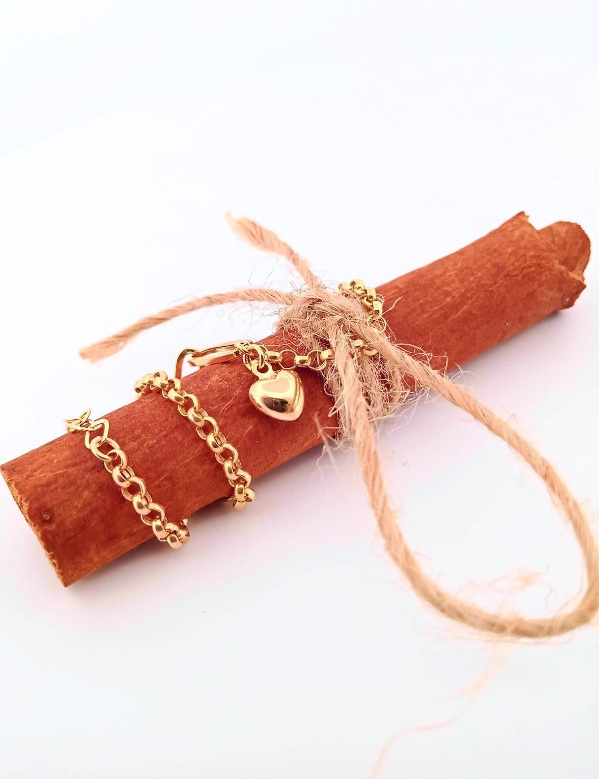 8K Drop Heart Paperclip Gold Bracelet