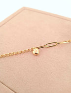 8K Drop Heart Paperclip Gold Bracelet