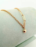 8K Drop Heart Paperclip Gold Bracelet