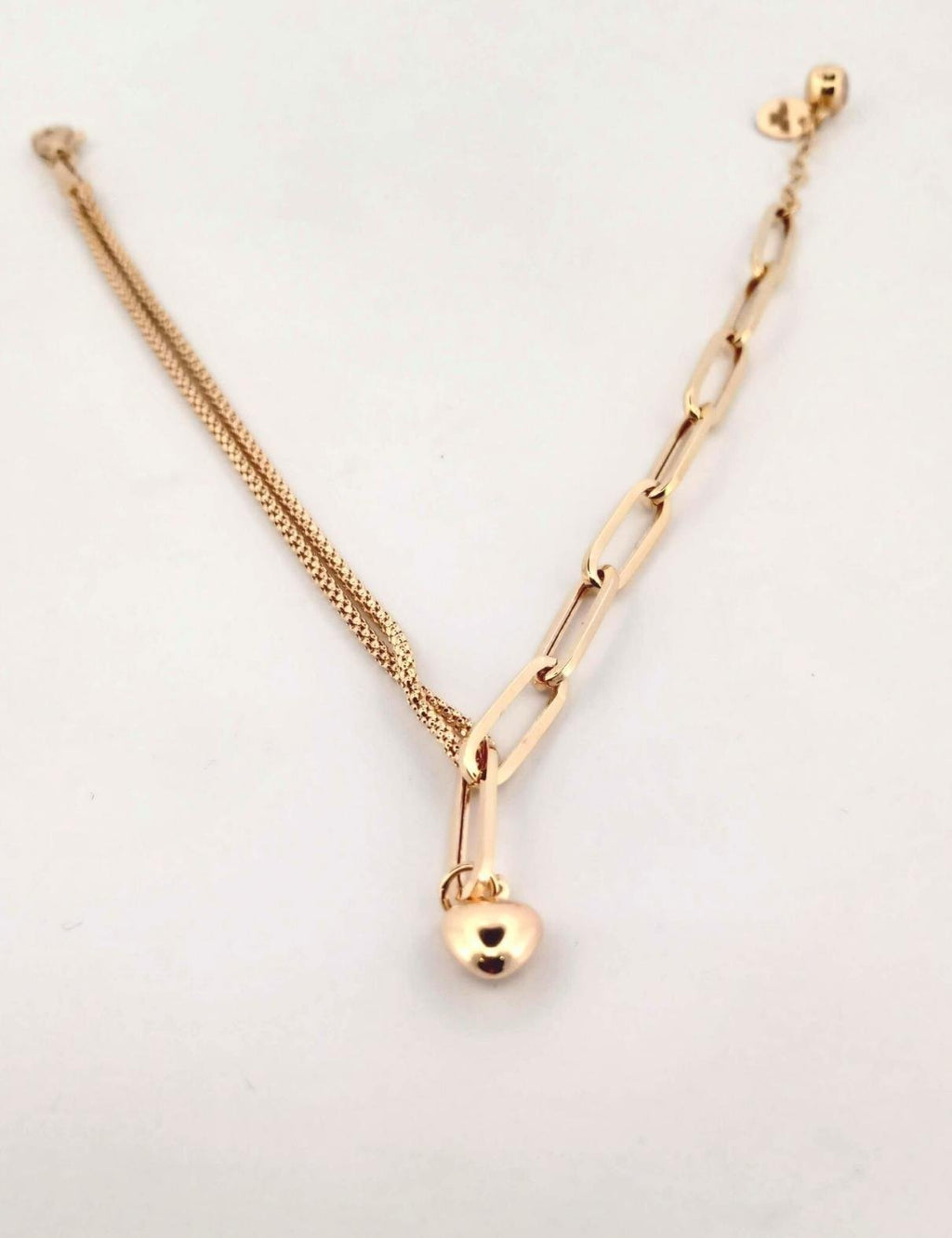 14K Heart Paperclip Chain Gold Bracelet