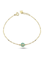 Turquoise Inner White Stone-Set Gold Bracelet