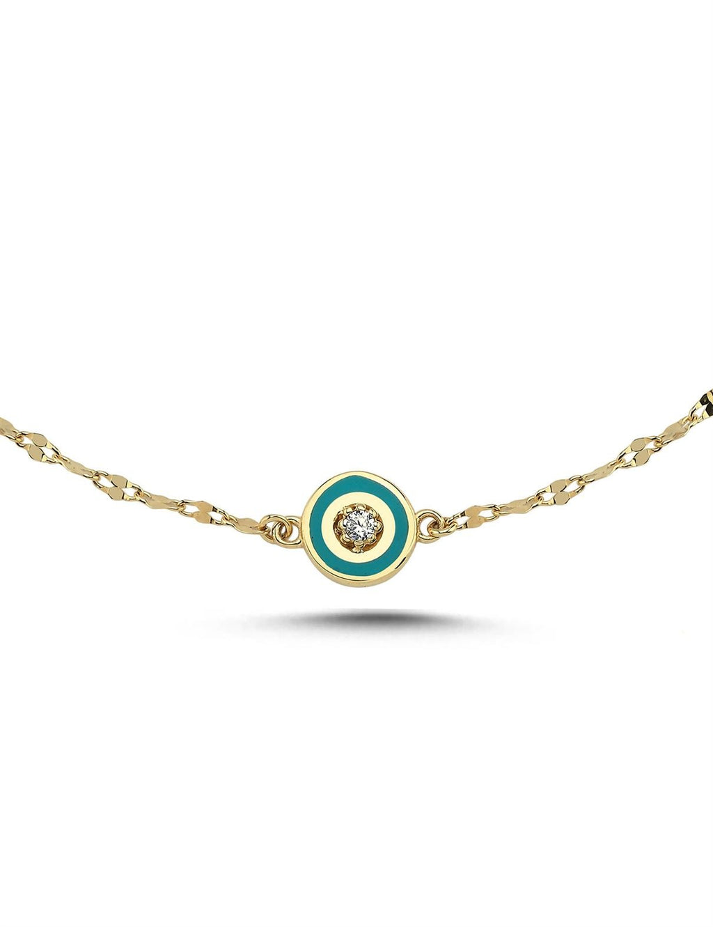 Turquoise Inner White Stone-Set Gold Bracelet