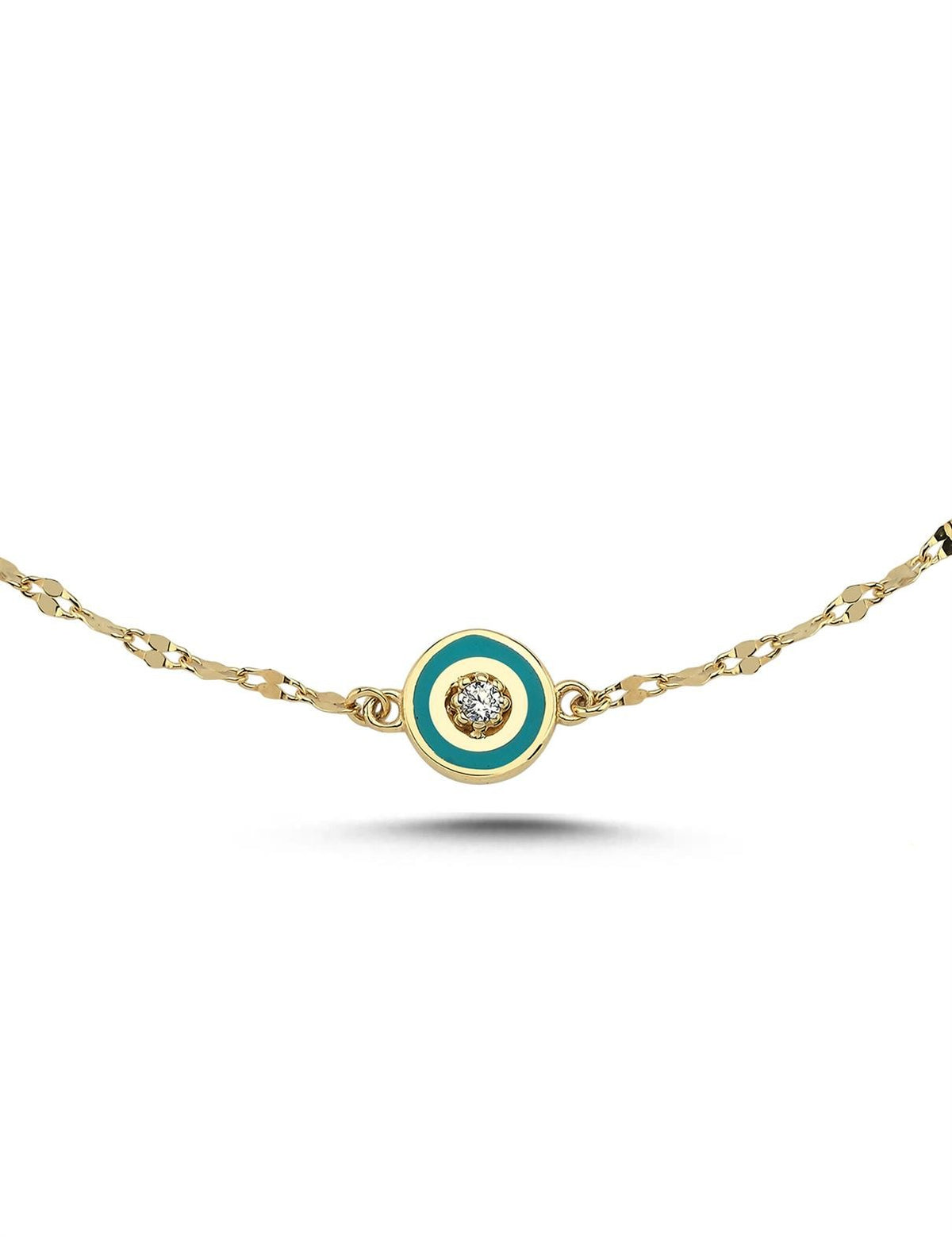 Turquoise Inner White Stone-Set Gold Bracelet
