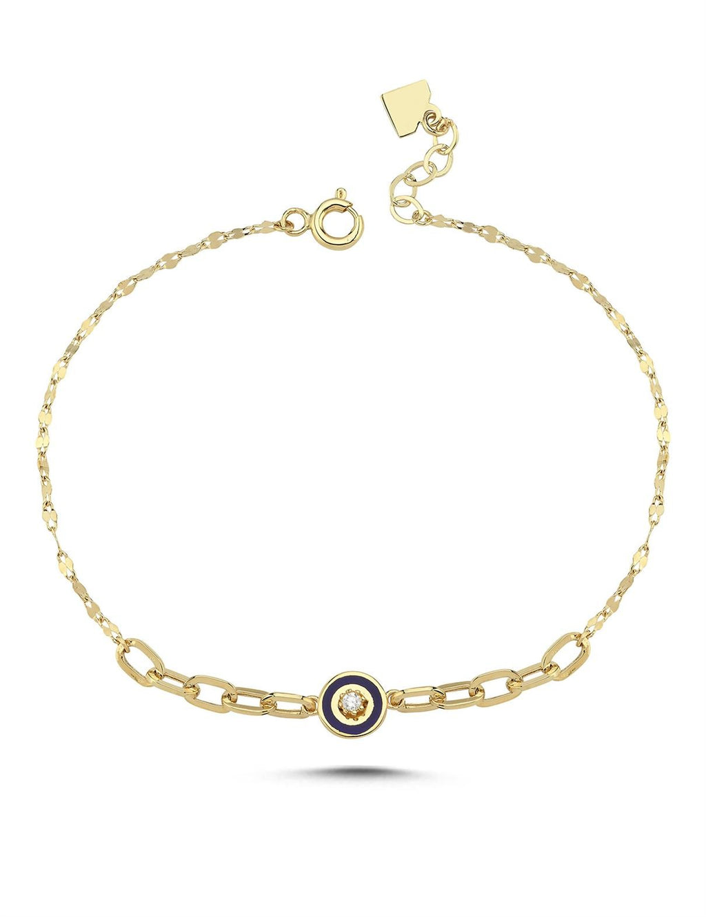 Round Navy Inner Stone-Set Gold Bracelet