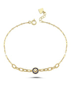 Round Navy Inner Stone-Set Gold Bracelet