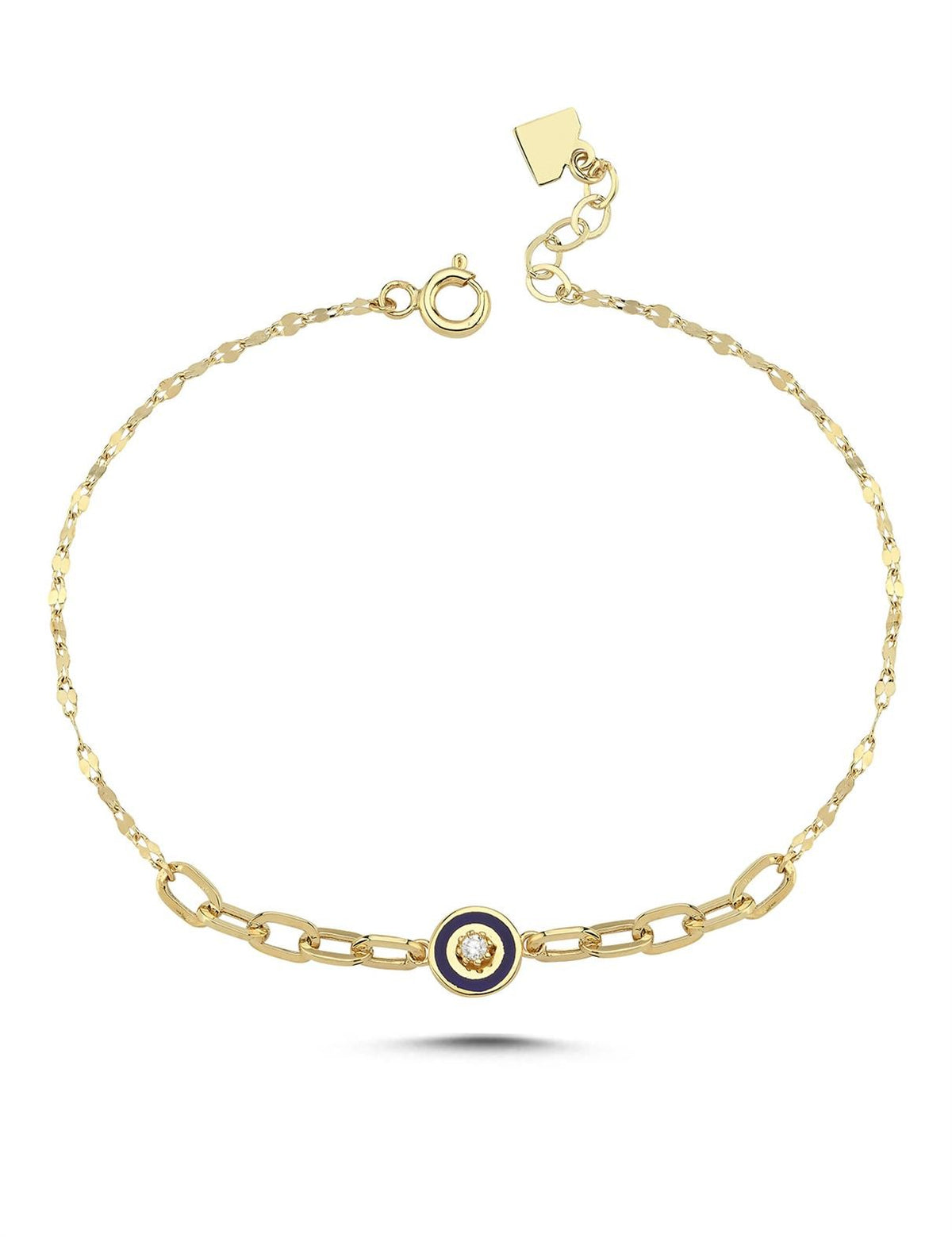 Round Navy Inner Stone-Set Gold Bracelet