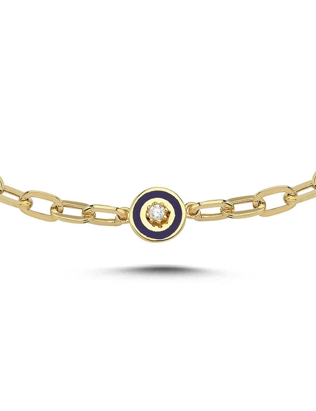 Round Navy Inner Stone-Set Gold Bracelet