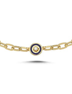 Round Navy Inner Stone-Set Gold Bracelet