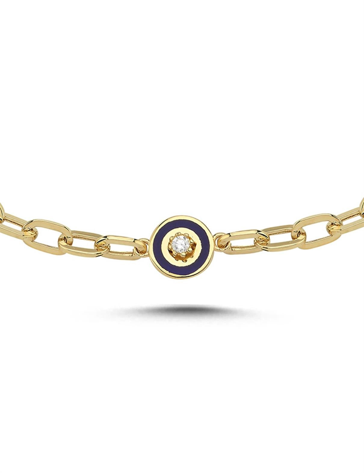 Round Navy Inner Stone-Set Gold Bracelet