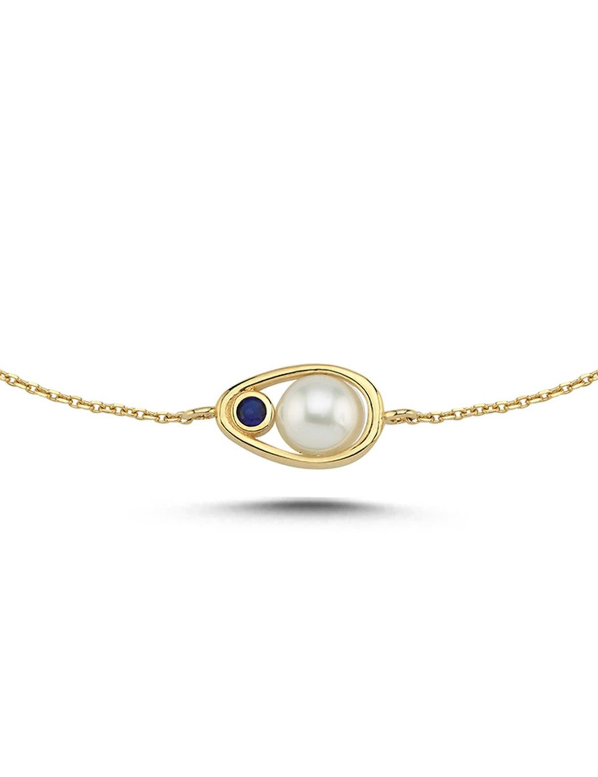 Blue White Stone-Set Gold Bracelet