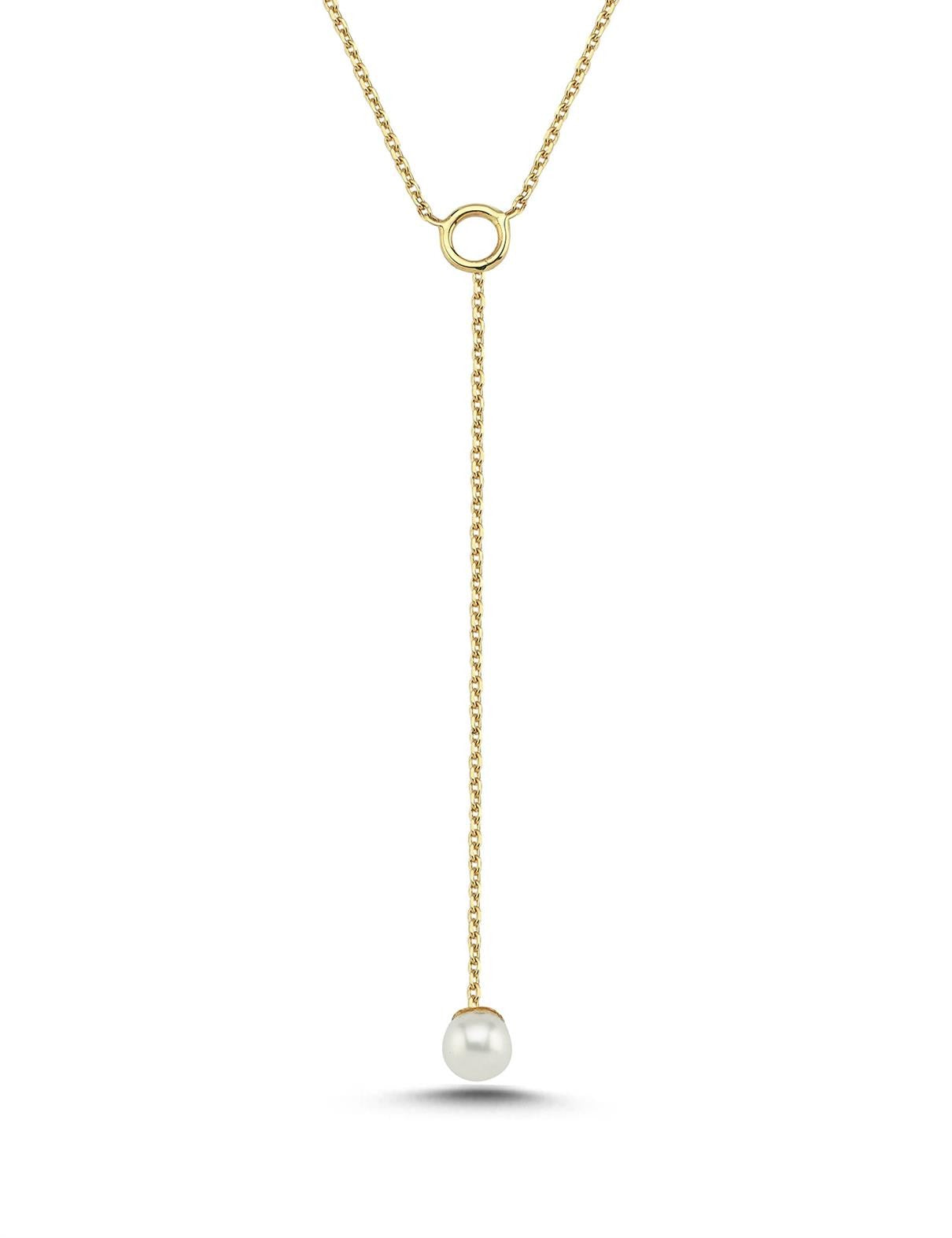 14K Pearl Stone-Set Drop Necklace