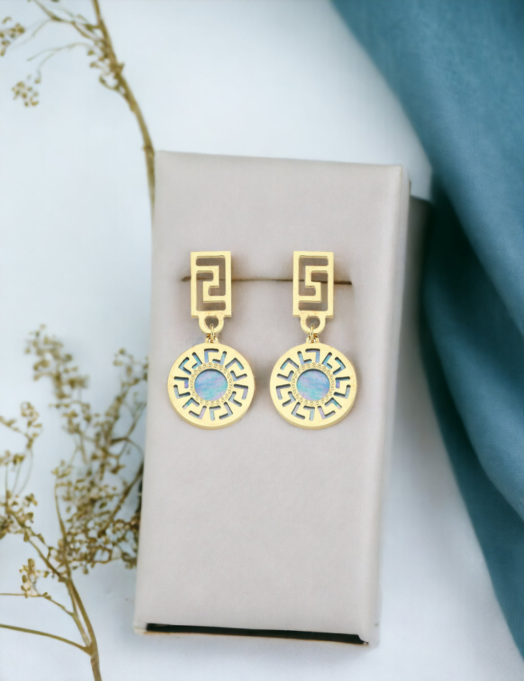 Turquoise Mother-of-Pearl Modern Geo Gold Earrings