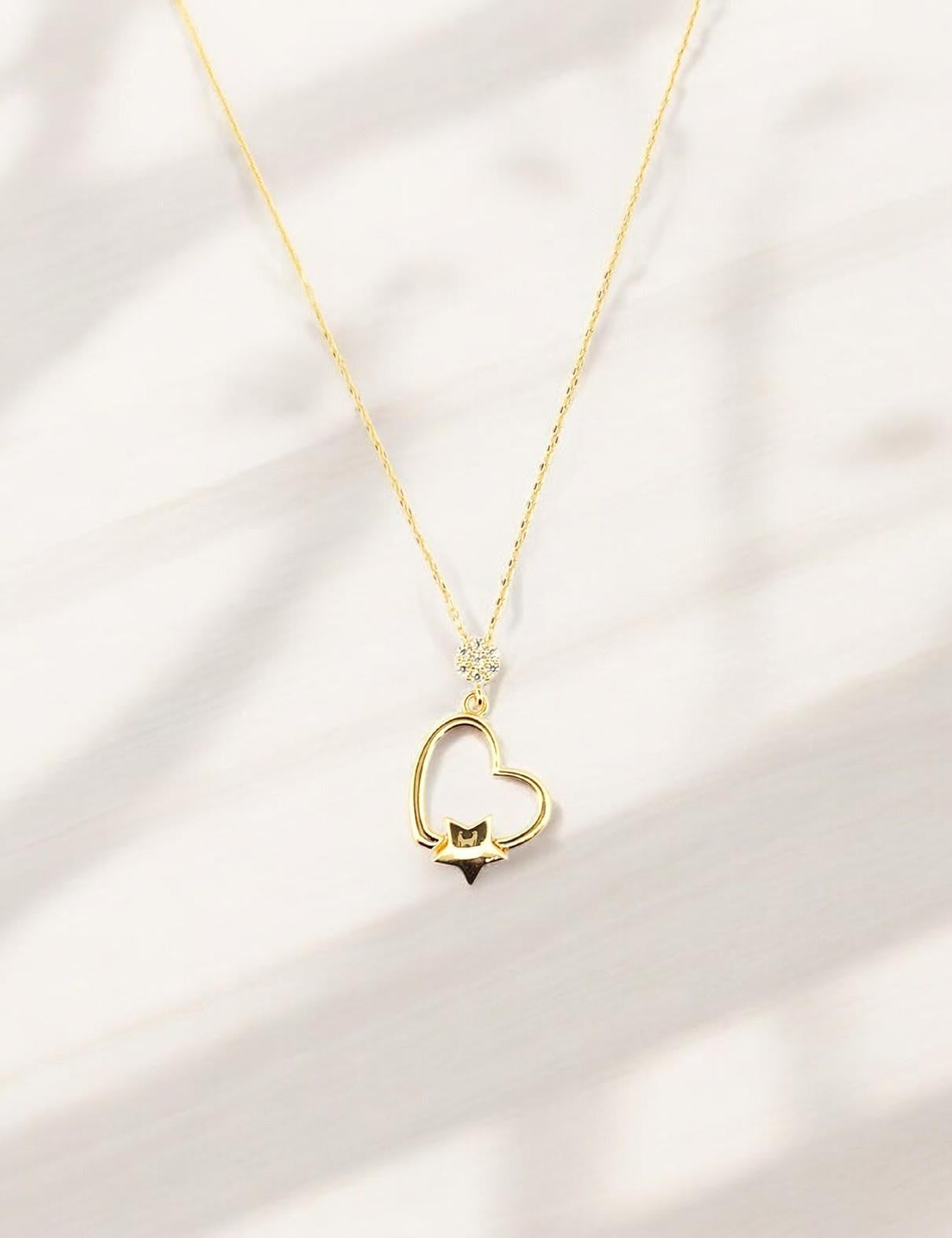 Heart Inner Star Gold Necklace