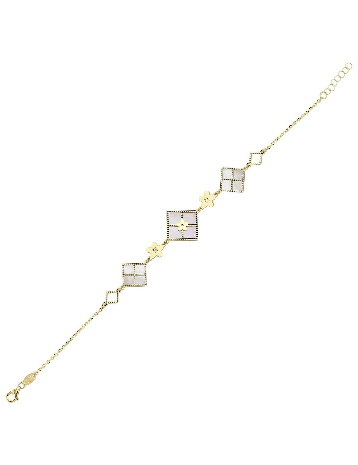 Reversible Pink White Mother-of-Pearl Gold Bracelet