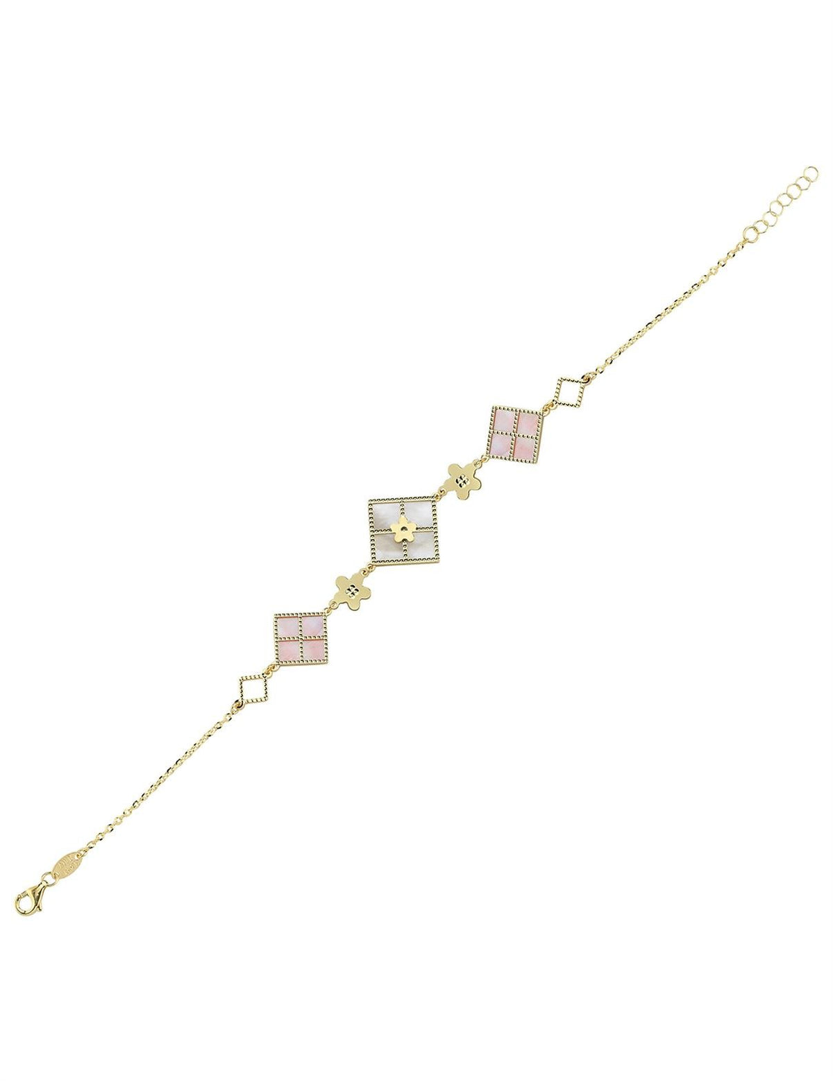 Reversible Pink White Mother-of-Pearl Gold Bracelet