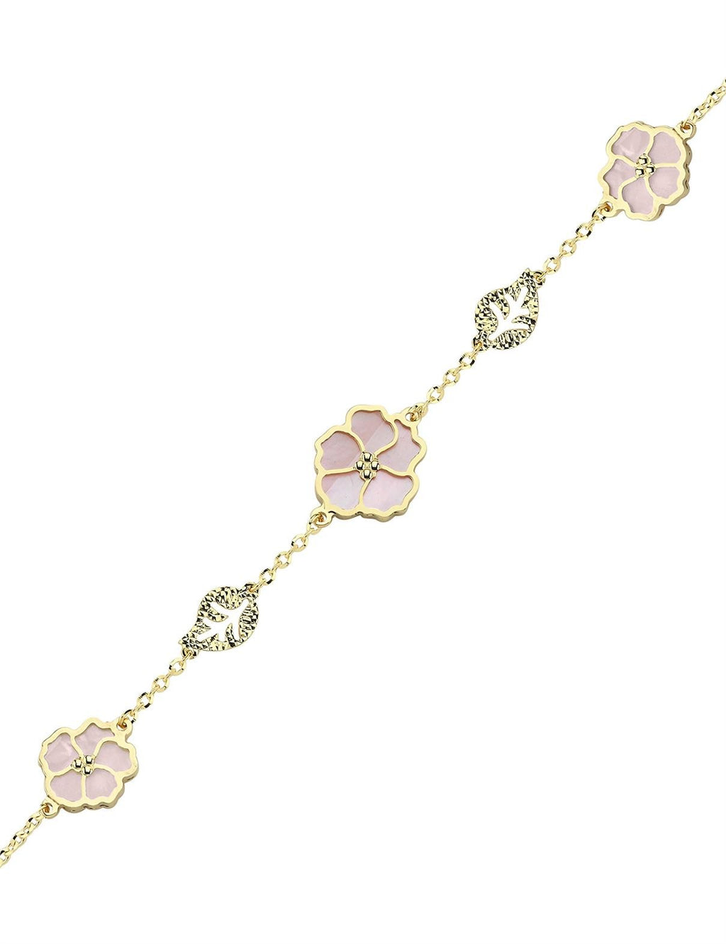 Reversible Pink White Mother-of-Pearl Gold Bracelet