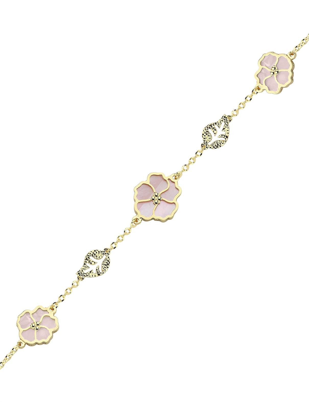 Reversible Pink White Mother-of-Pearl Gold Bracelet