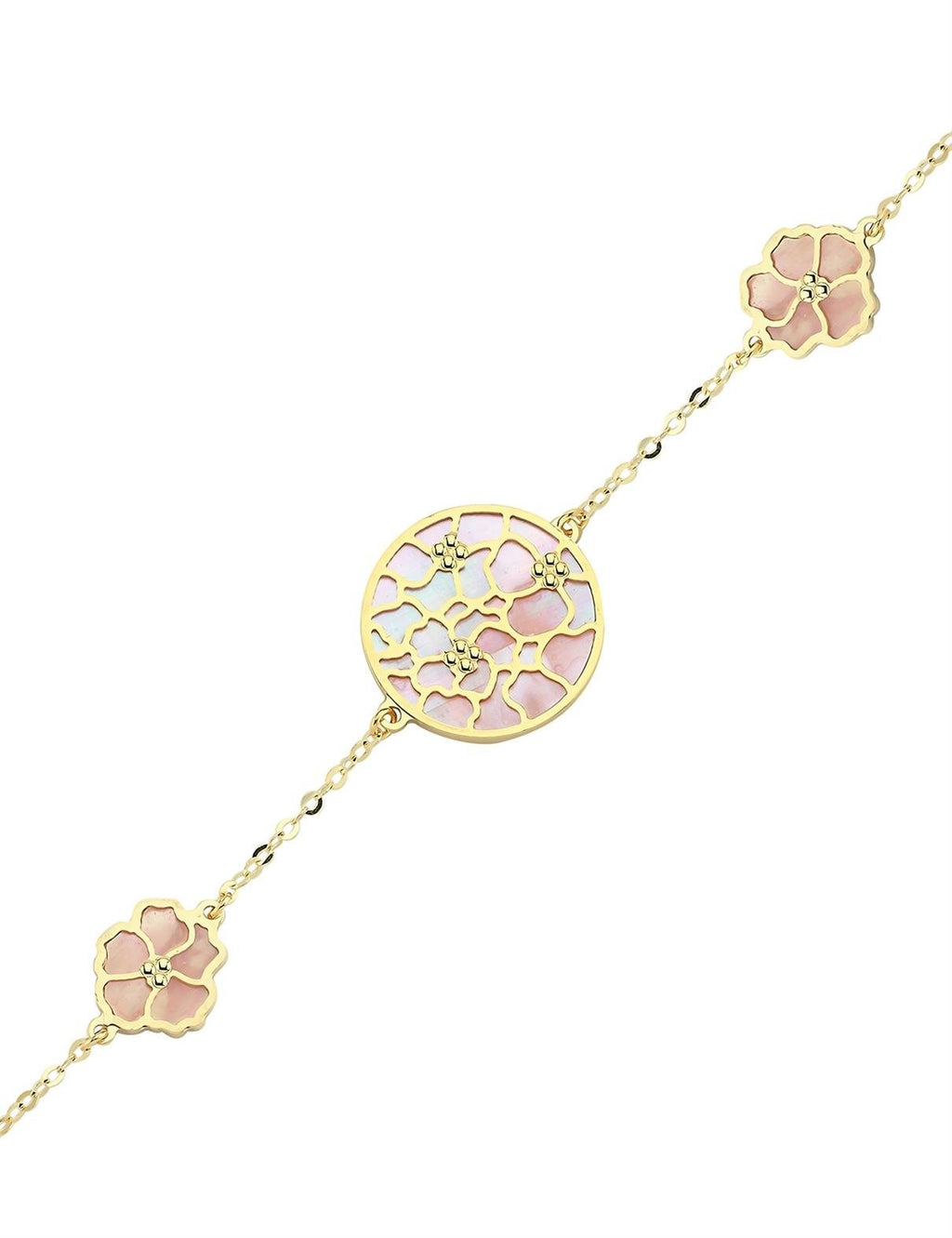 Reversible Pink White Mother-of-Pearl Gold Bracelet