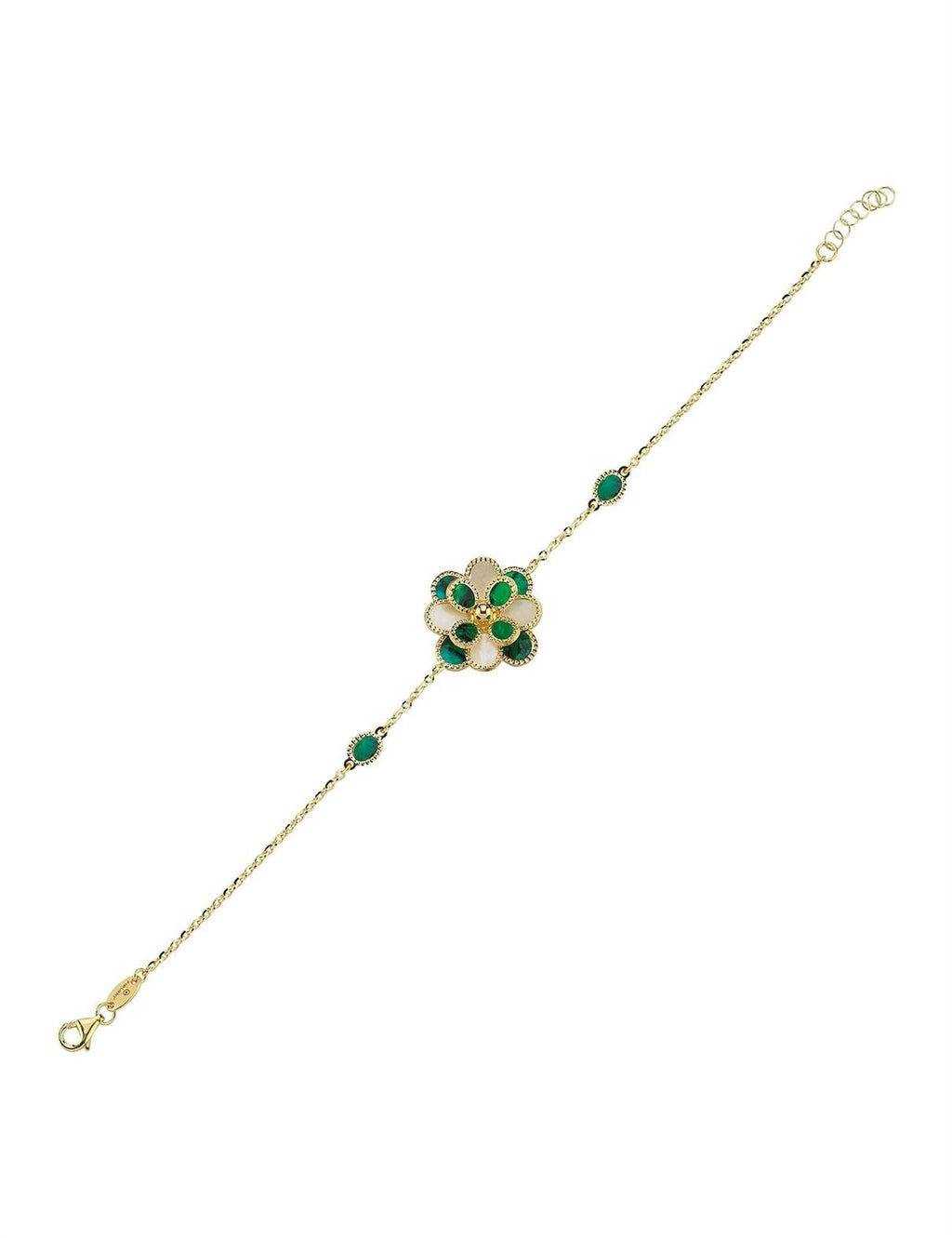 Green White Mother-of-Pearl Floral Gold Bracelet