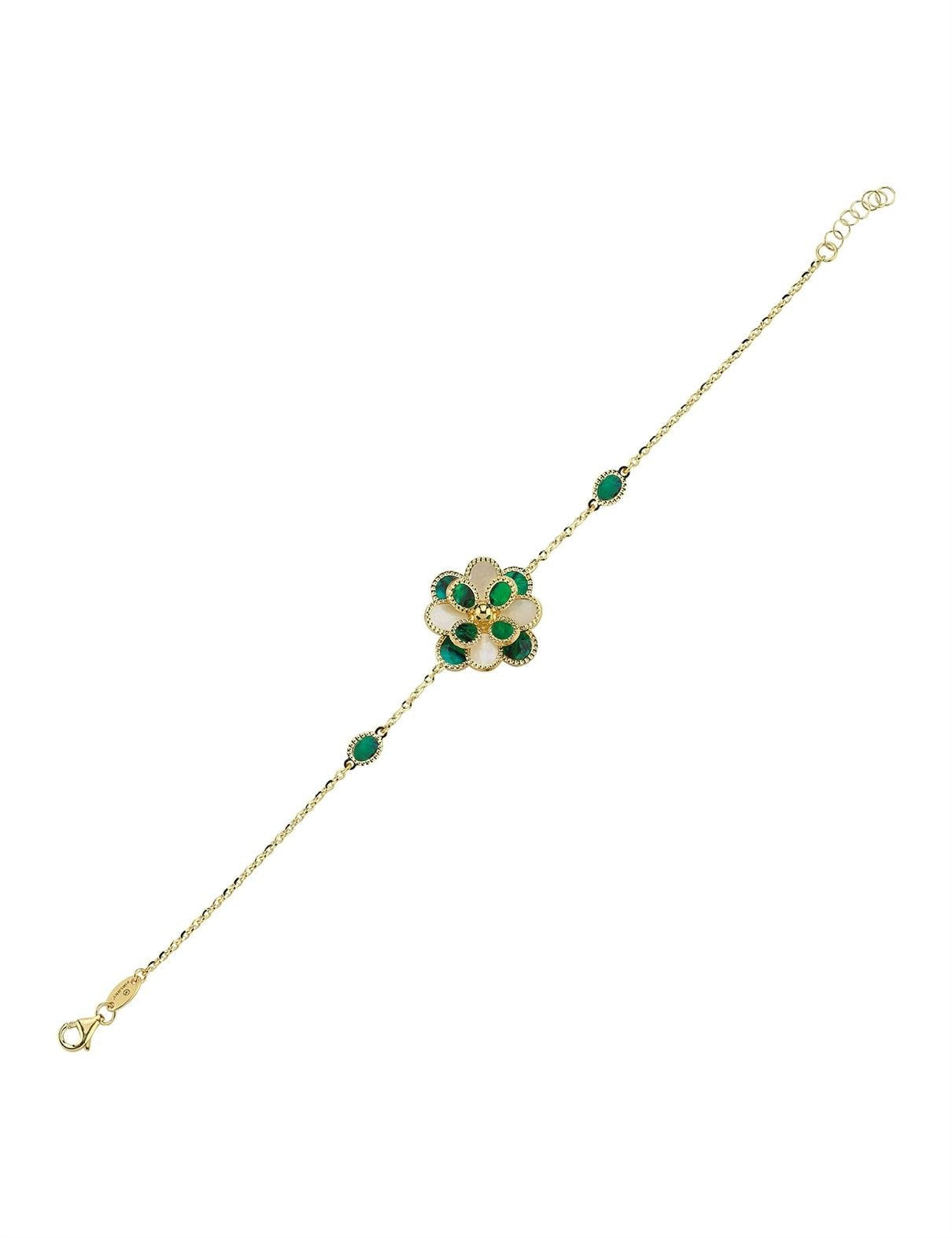 Green White Mother-of-Pearl Floral Gold Bracelet