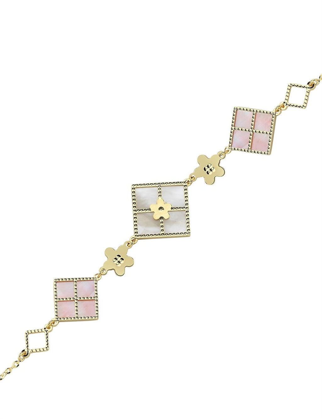 Reversible Pink White Mother-of-Pearl Gold Bracelet