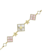 Reversible Pink White Mother-of-Pearl Gold Bracelet
