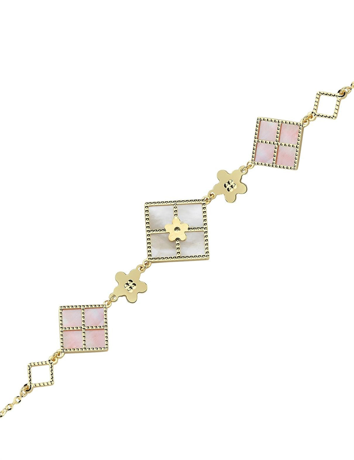 Reversible Pink White Mother-of-Pearl Gold Bracelet
