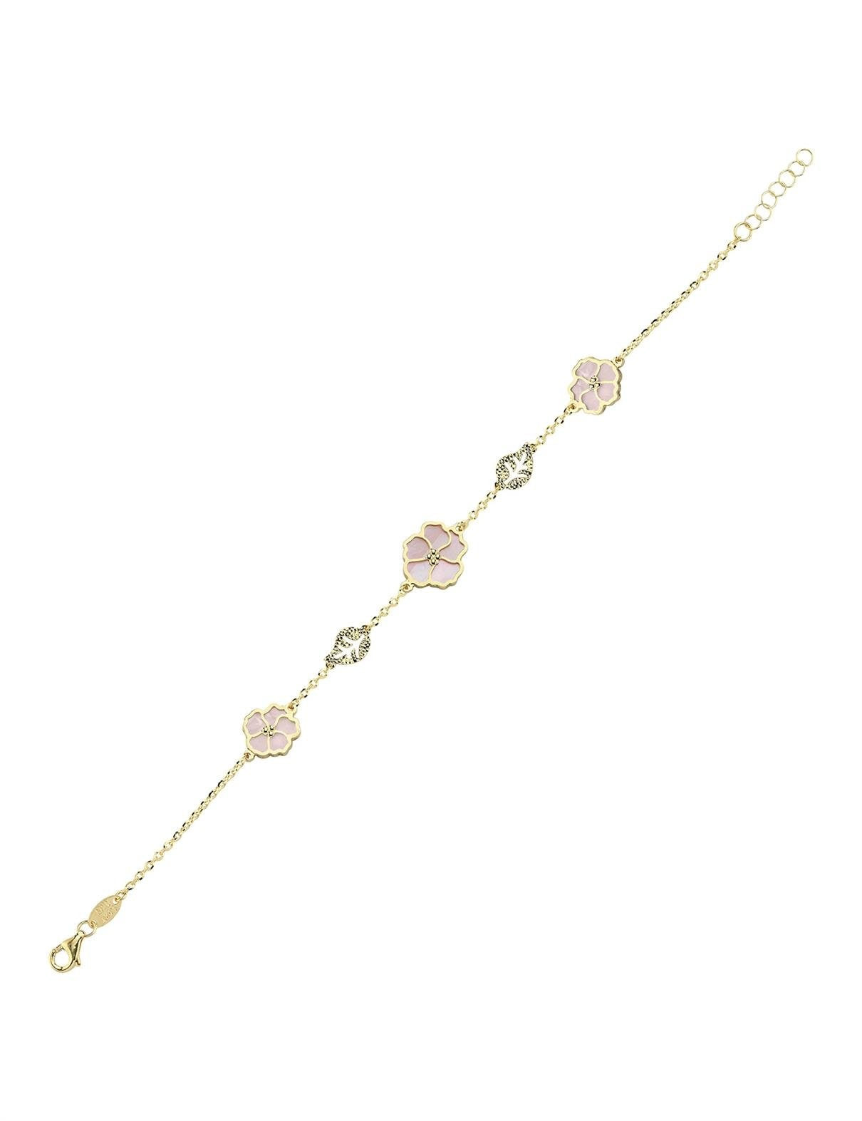Reversible Pink White Mother-of-Pearl Gold Bracelet