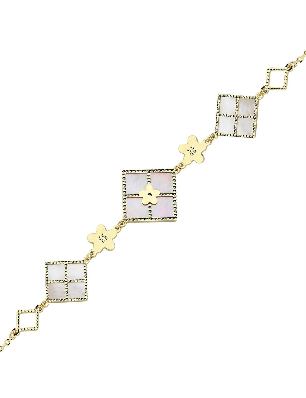 Reversible Pink White Mother-of-Pearl Gold Bracelet