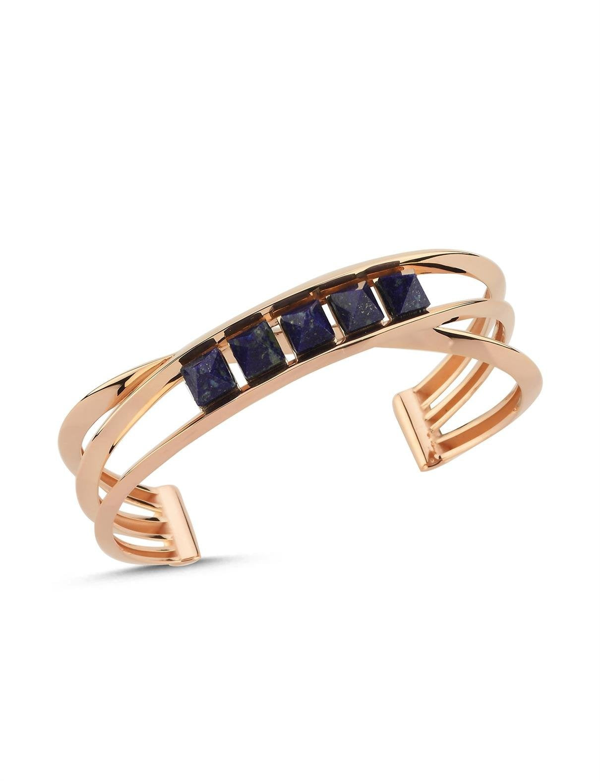 Lapis Stone-Set Rose Gold Bracelet Bangle