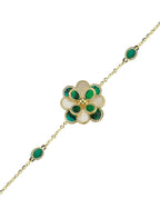 Green White Mother-of-Pearl Floral Gold Bracelet