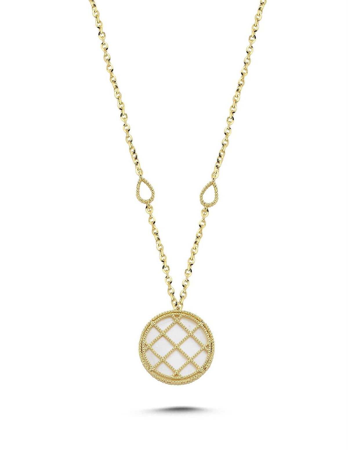 Reversible Pink White Mother-of-Pearl Gold Necklace Main image
