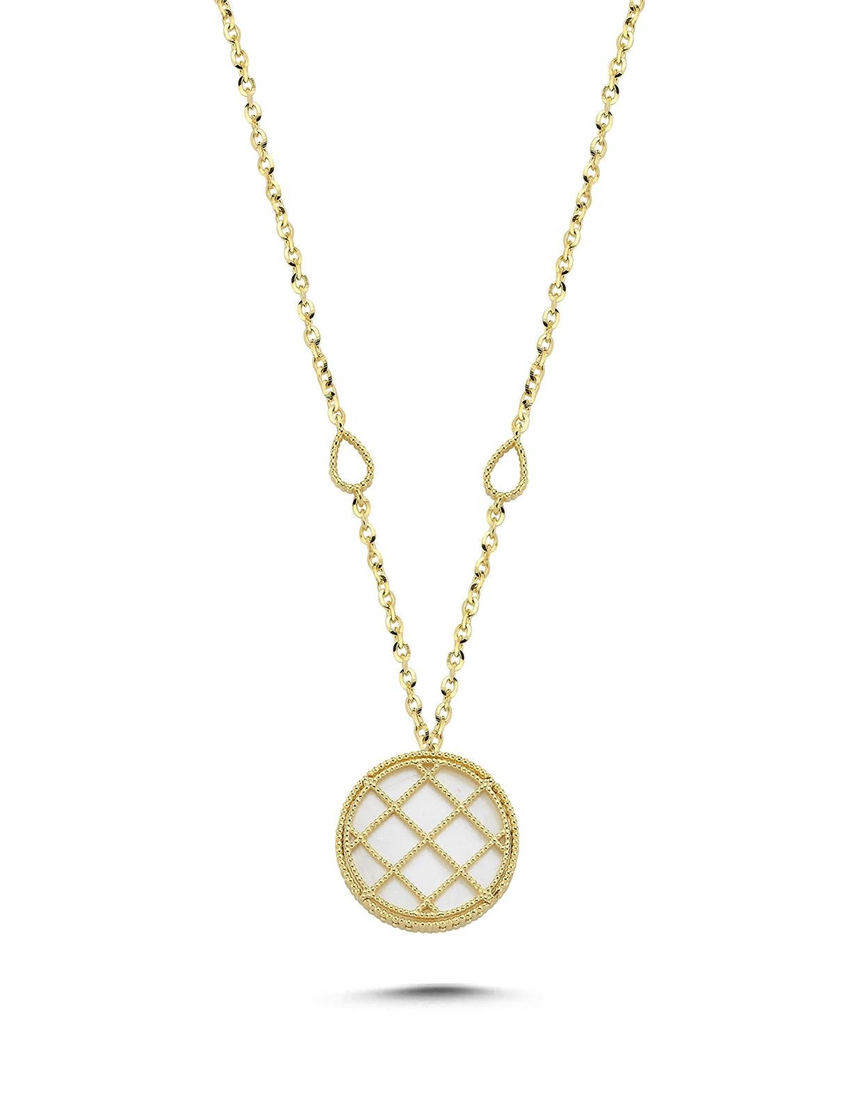 Reversible Pink White Mother-of-Pearl Gold Necklace