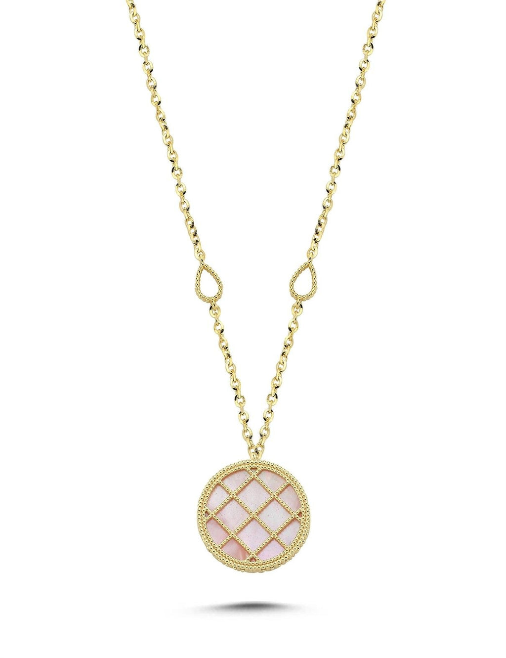 Reversible Pink White Mother-of-Pearl Gold Necklace