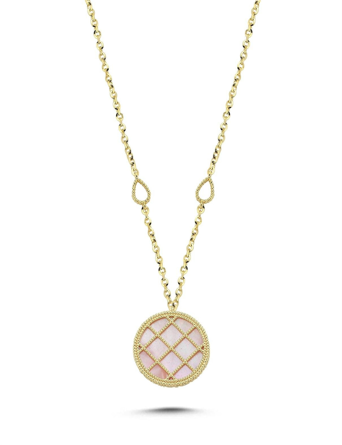 Reversible Pink White Mother-of-Pearl Gold Necklace