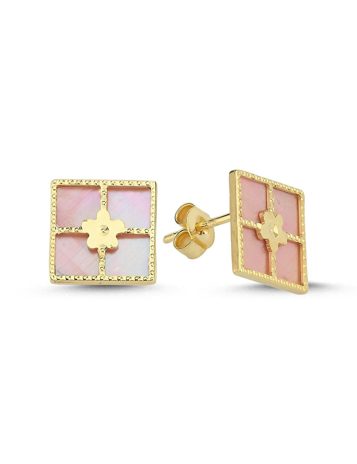Pink Mother-of-Pearl Square Gold Earrings Main image