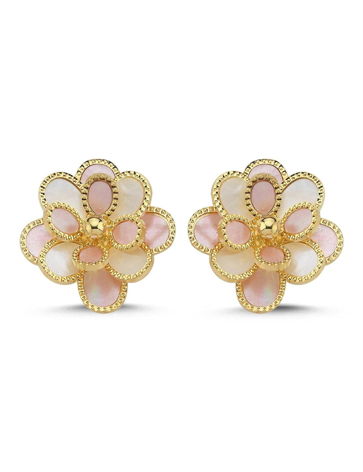Pink White Floral Italian Gold Earrings Main image