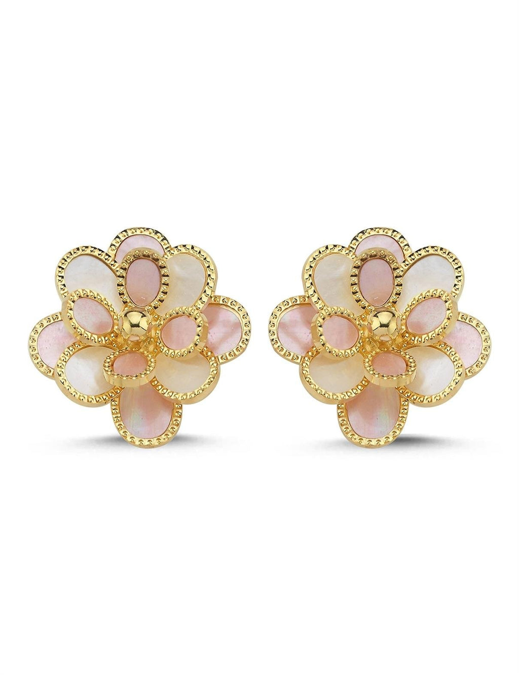Pink White Floral Italian Gold Earrings