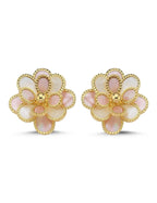 Pink White Floral Italian Gold Earrings
