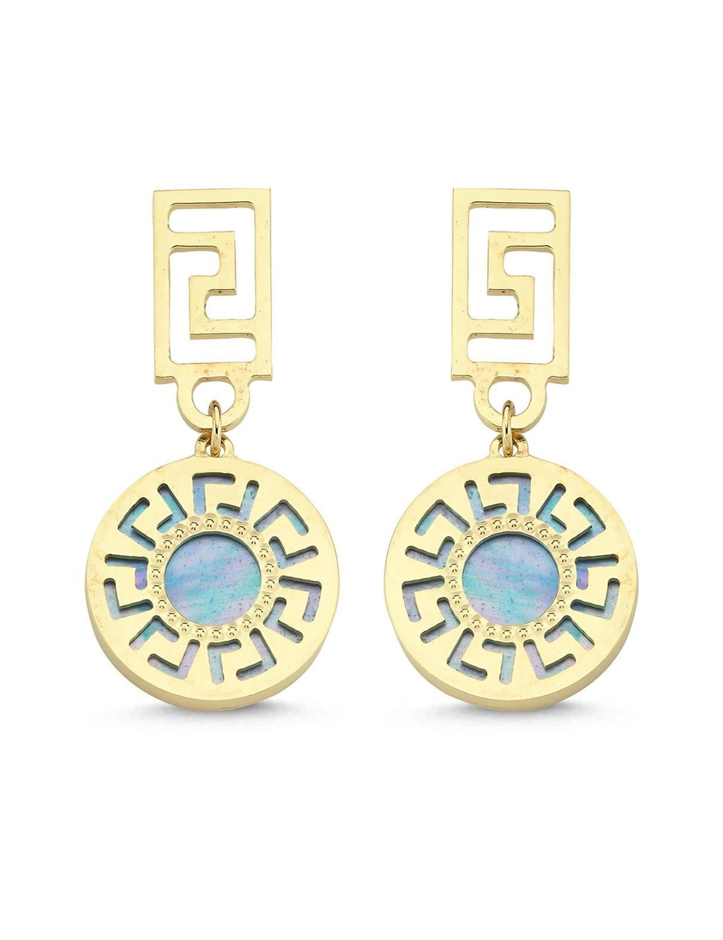 Turquoise Mother-of-Pearl Modern Geo Gold Earrings