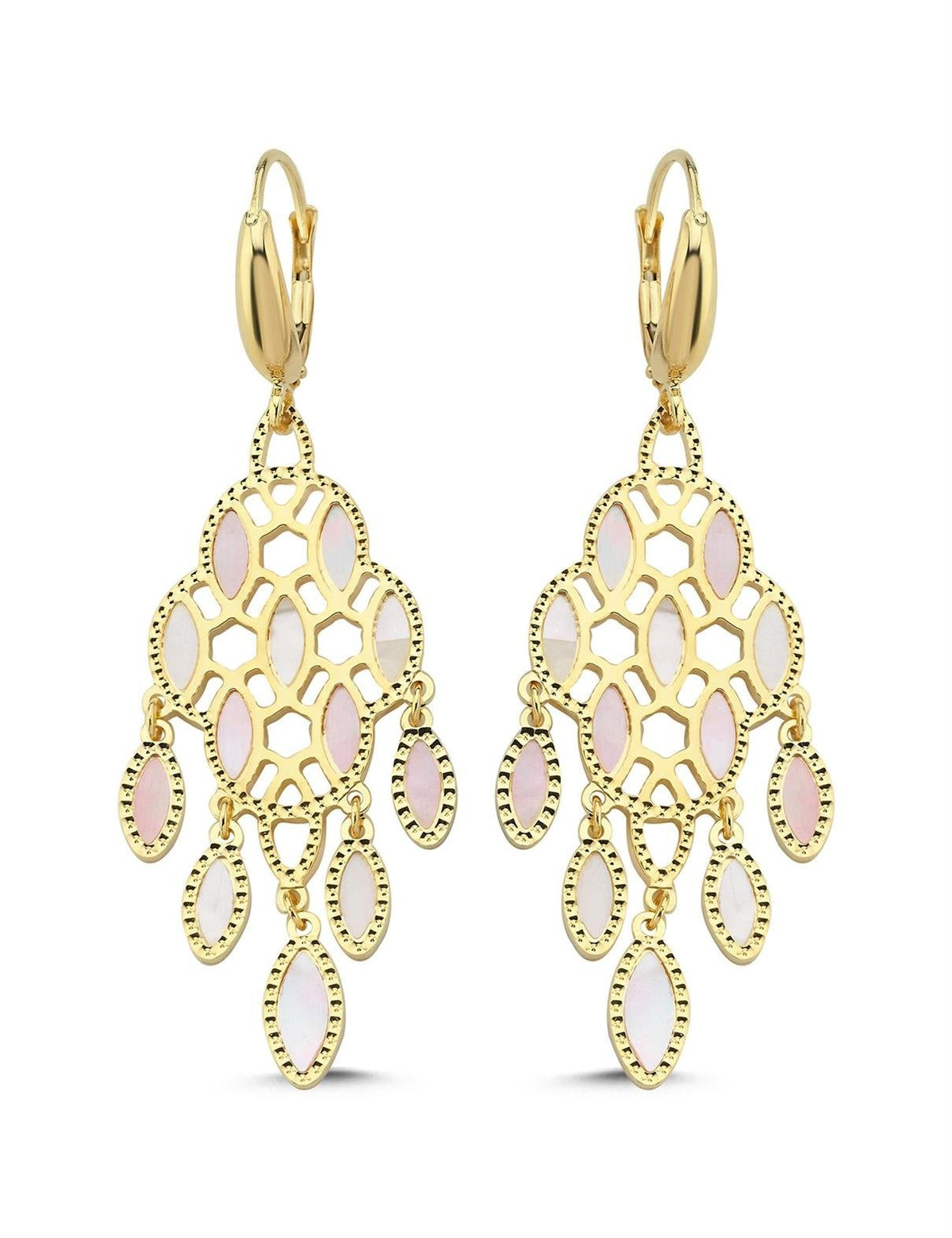 Pink White Mother-of-Pearl Wind Gold Earrings Main image